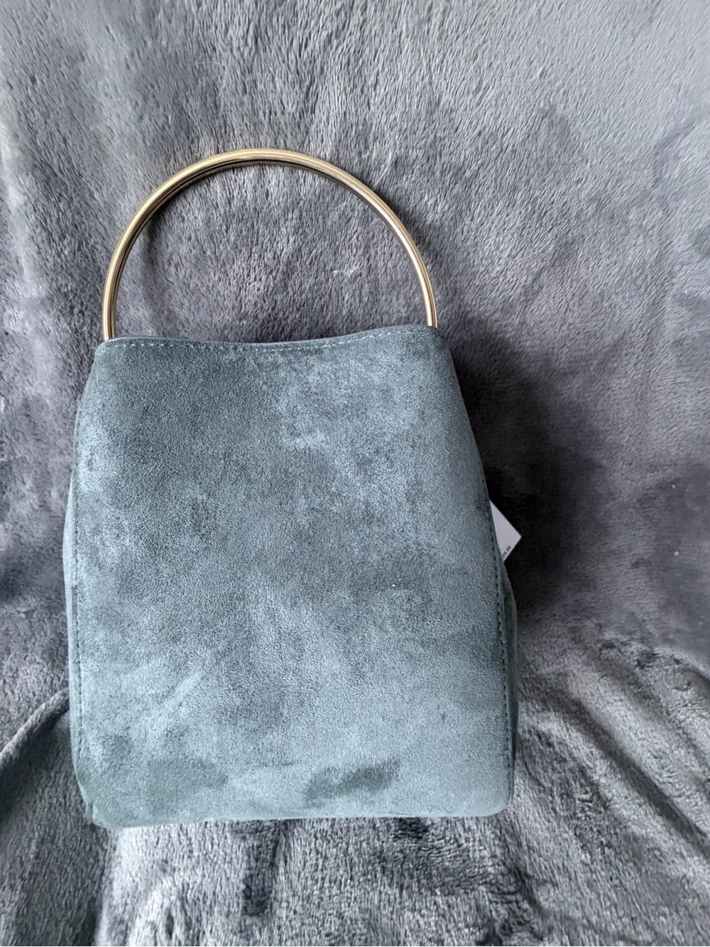 Old Navy Gray Suede Mini Bag with Gold Ring Handle NWT Glam Regency Romantic